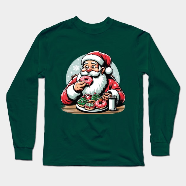 Santa Claus and Christmas Donuts A Joyful Holiday Illustration Long Sleeve T-Shirt by FestiveFiesta